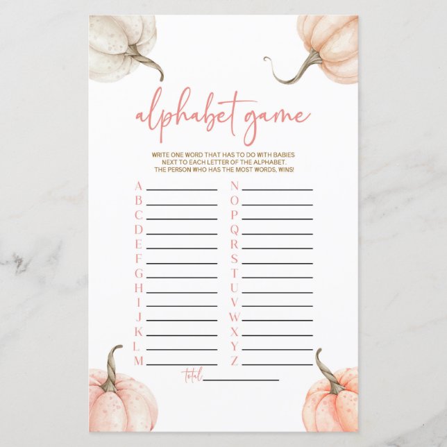 Papier Citrouille rose Automne Baby shower Alphabet Jeu (Devant)
