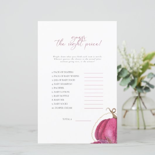 Papier Citrouille Rose Devine Le Baby shower De Prix Jeu (Debout devant)