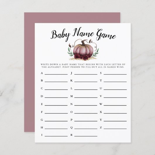 Papier Citrouille rose Fille bébé Nom Douche Jeu (Devant / Derrière)