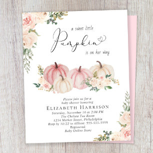 Papier Citrouille Rose Floral Baby Girl Douche Invitation