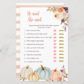 Papier Citrouille Rustic Floral Il a dit Elle a dit Game  (Devant / Derrière)