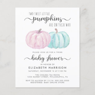 Papier Citrouille Twin Boy Girl Baby shower Invitation