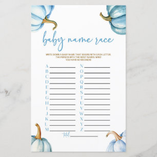 Papier Citrouilles Bleus Nom d'automne Race Baby shower J