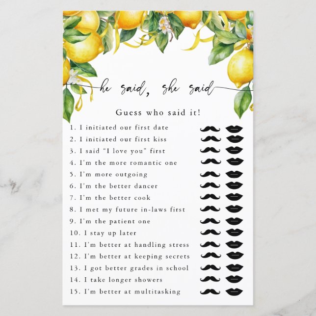 Papier Citrus Citron Il A Dit Qu'Elle A Dit Game (Devant)
