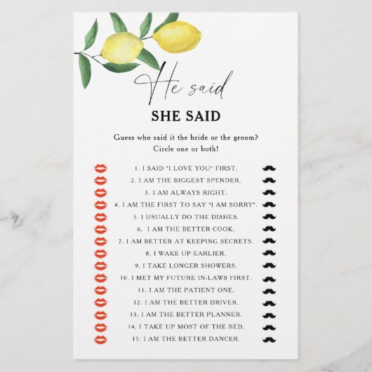 Papier Citrus citron - Il a dit qu'elle a dit jeu de douc (Devant)