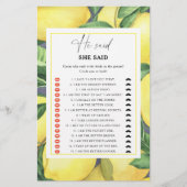 Papier Citrus citron - Il a dit qu'elle a dit jeu de douc (Devant)