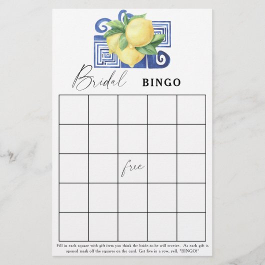 Papier Citrus citron - jeu de bingo de douche nuptiale (Devant)
