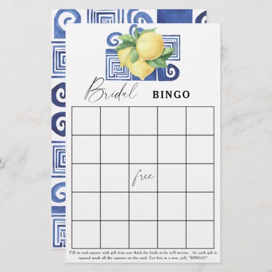 Papier Citrus citron - jeu de bingo de douche nuptiale (Devant / Derrière)