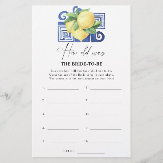 Papier Citrus citron - Quel âge la mariée avait-elle pour (Devant)