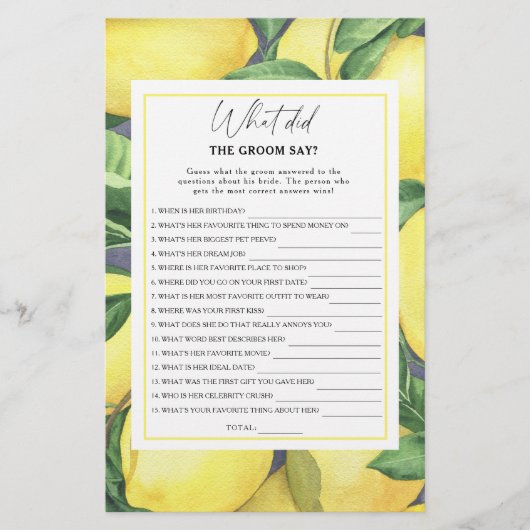 Papier Citrus citron - Qu'est-ce que le marié a dit jeu d (Devant)