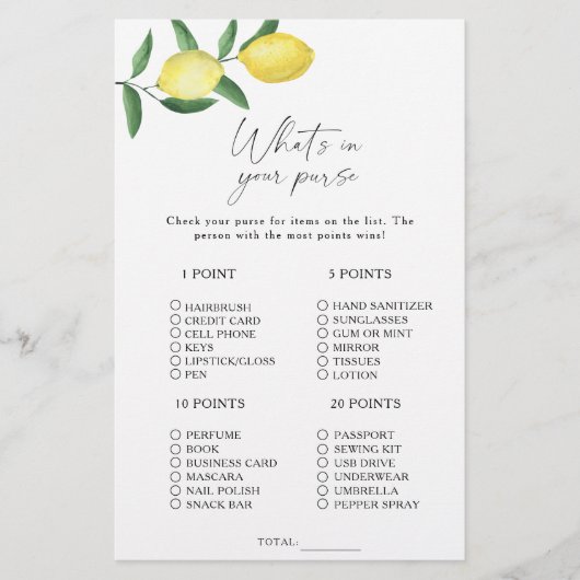 Papier Citrus citron - Qu'y a-t-il dans votre sac à main (Devant)