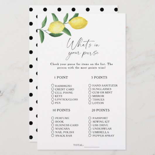 Papier Citrus citron - Qu'y a-t-il dans votre sac à main (Devant / Derrière)