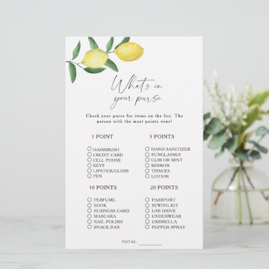 Papier Citrus citron - Qu'y a-t-il dans votre sac à main (Debout devant)