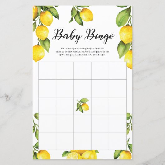Papier Citrus Citrons Baby shower Bingo (Devant)