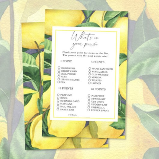 Papier Citrus citrons - Qu'y a-t-il dans votre sac à main