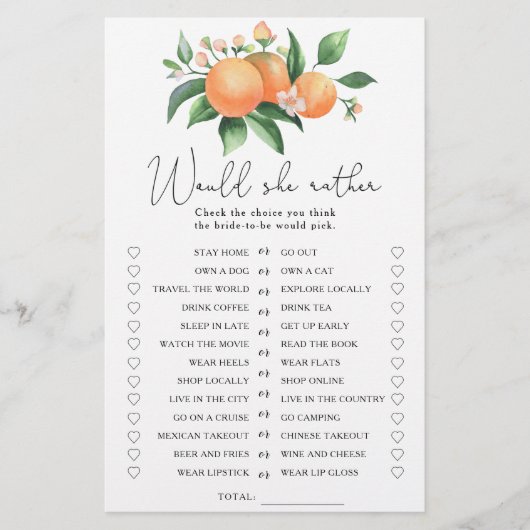 Papier Citrus - Elle préfère le jeu de douche nuptiale (Devant)