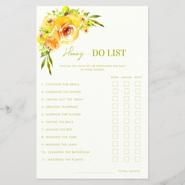 Papier Citrus Green Yellow Floral Honey Do List Game (Devant)