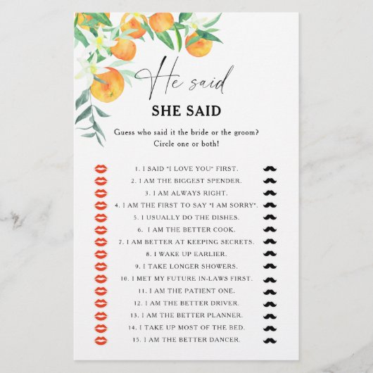 Papier Citrus - Il a dit qu'elle a dit jeu de douche nupt (Devant)