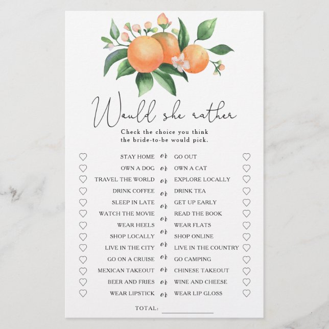 Papier Citrus - Jeu de baby shower pour la mariée (Devant)