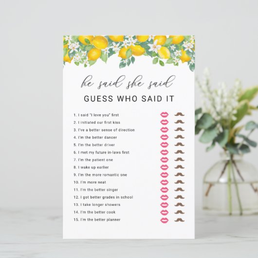 Papier Citrus Lemon Il A Dit Qu'Elle A Dit Fête des marié (Debout devant)