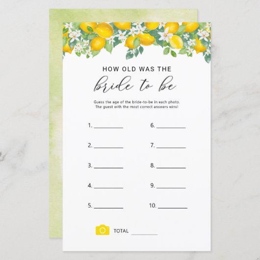 Papier Citrus Lemon L'Âge Du Jeu De Mariée (Devant / Derrière)