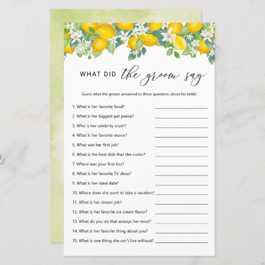 Papier Citrus Lemon Qu'Est-Ce Que La Salle A Dit Jeu (Devant / Derrière)