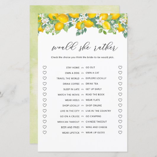 Papier Citrus Lemon Voudrait Elle Plutôt Fête des mariées (Devant / Derrière)