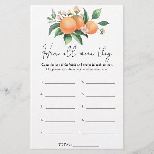 Papier Citrus - Quel âge avaient-ils la mariée jeu (Devant)