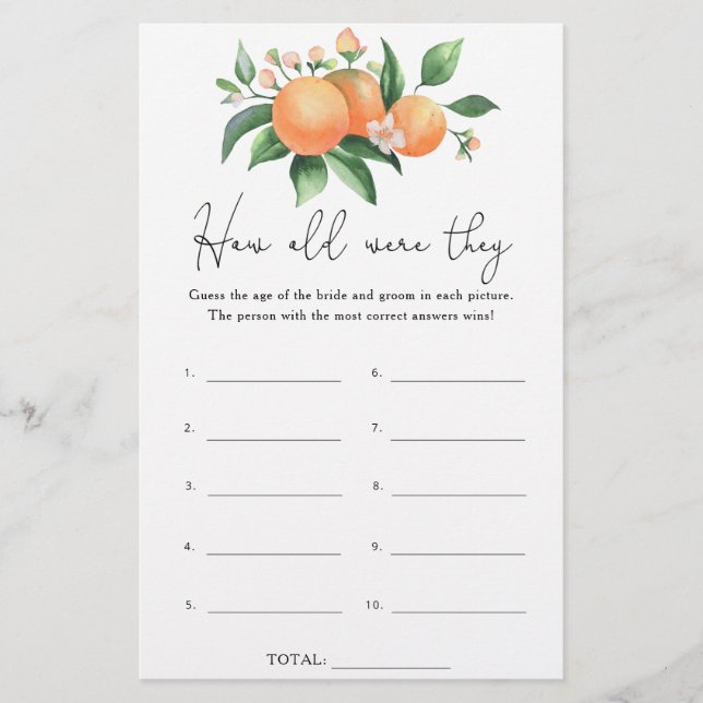 Papier Citrus - Quel âge avaient-ils la mariée jeu (Devant)