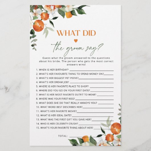 Papier Citrus Qu'est-ce que le marié a dit jeu de douche  (Devant)