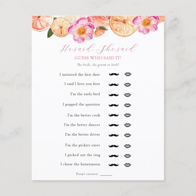 Papier Citrus Rose Il A Dit, Elle A Dit Fête des mariées  (Devant)