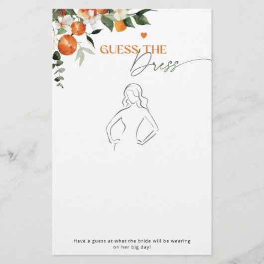 Papier Citrus thème Devinez la robe jeu de douche nuptial (Devant)