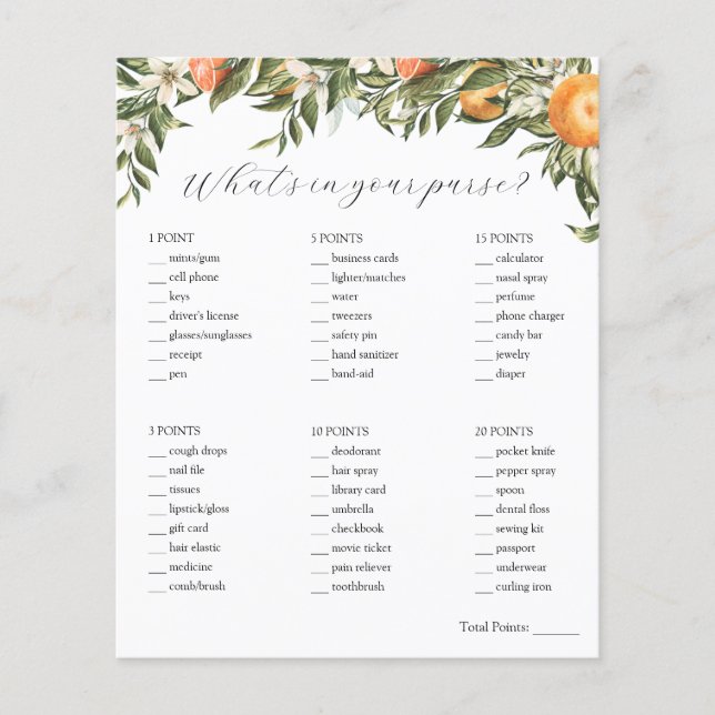 Papier Citrus What's in Your Purse Fête des mariées Jeu (Devant)