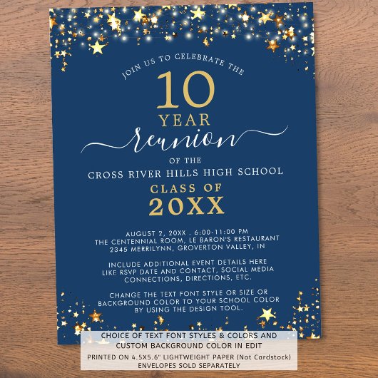 Papier Classe Budget Réunion Blue Gold Stars Invitation