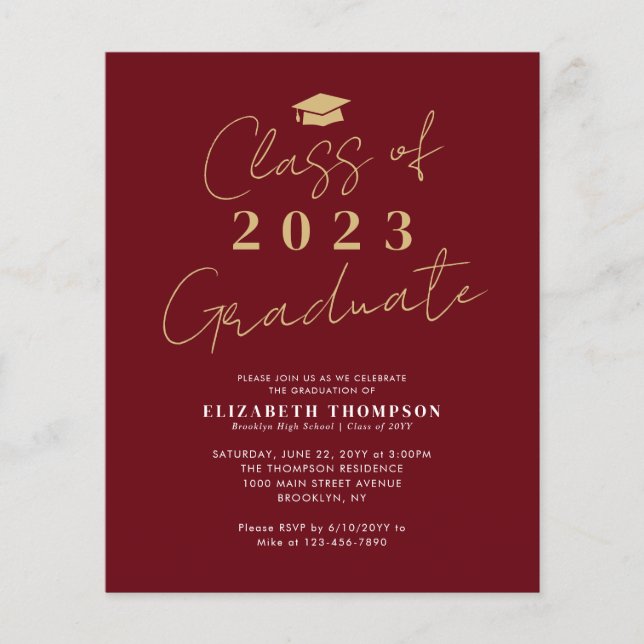 Papier Classe budgétaire 2023 Red Gold Graduation Party (Devant)