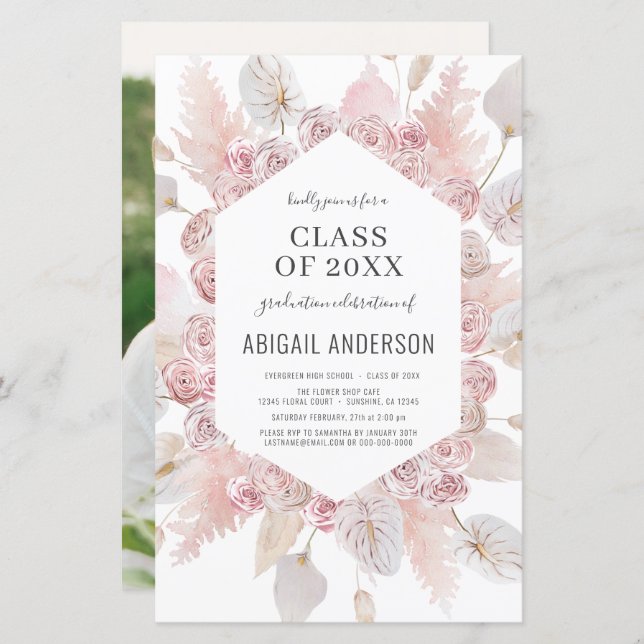 Papier Classe budgétaire de 2023 Boho Grad Party Invitati (Devant / Derrière)