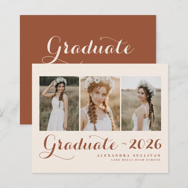 Papier Classe Terracotta de 2025 Collage photo Graduation (Devant / Derrière)
