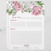 Papier Classeurs floraux rose de Bourgogne -  de recettes (Devant / Derrière)