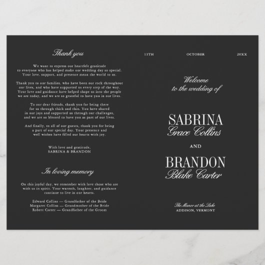 Papier Classic Black & White Modern Wedding Program (Devant)