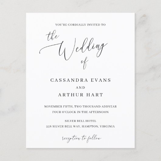 Papier Classic Blanc Elegant Budget Faire-part de mariage (Devant)