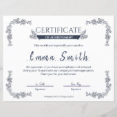 Papier Classic Blue Certificate Of Achievement Template (Devant)