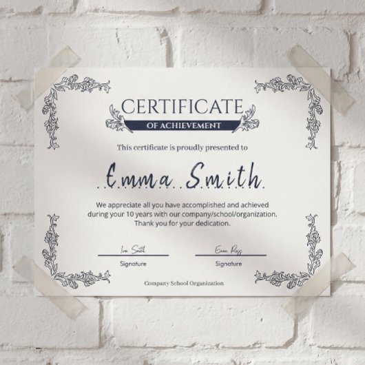 Papier Classic Blue Certificate Of Achievement Template