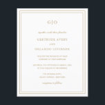 Papier Classic Gold Elegant Budget Faire-part de mariage<br><div class="desc">Style classique faux or tout en un faire-part de mariage budget avec un design simple et minimal avec votre monogramme en haut et vos détails de l'événement entouré d'une double bordure. Les fontes alternent entre un script élégant, une fonte serif traditionnelle et minimaliste sans serif. Le dos contient vos informations...</div>
