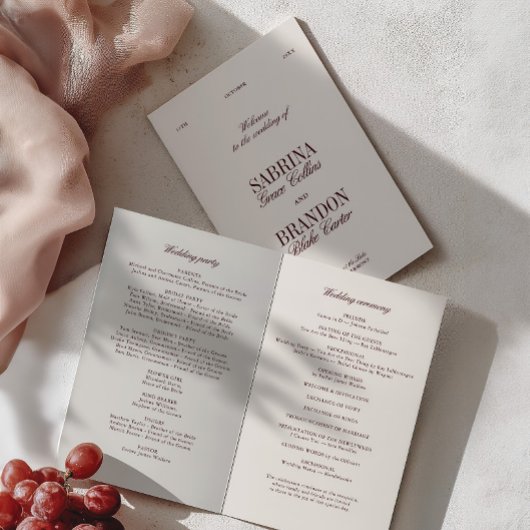 Papier Classic Ivory & Burgundy Modern Wedding Program
