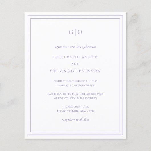 Papier Classic Lilac Élégant Faire-part de mariage budgét (Devant)