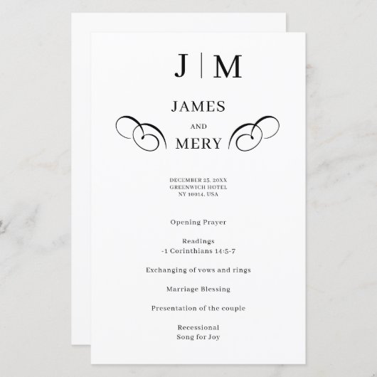 Papier Classic Monogram Calligraphy Wedding Program (Devant / Derrière)