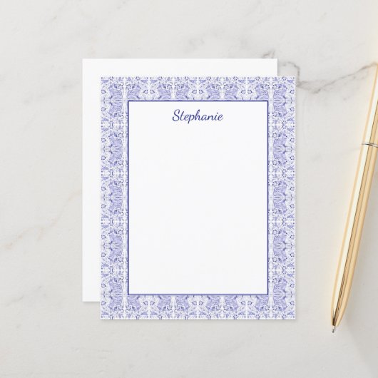 Papier Classic Navy Blue Bunny Rabbit Birds Personnalisé (Devant/Arrière en situation)