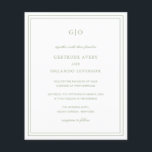 Papier Classic Sage Green Élégant Mariage Invitation<br><div class="desc">Style classique, vert sauge tout en un faire-part de mariage économique avec un design simple et minimal avec votre monogramme en haut et vos détails de l'événement entouré d'une double bordure. Les fontes alternent entre un script élégant, une fonte serif traditionnelle et minimaliste sans serif. Le dos contient vos informations...</div>