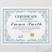 Papier Classic Teal Ornate Certificate of Achievement (Devant)