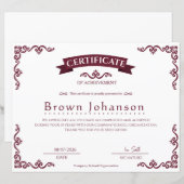 Papier Classique Certificat de Réalisation Vintage Élégan (Devant / Derrière)